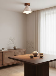 Cream Style Entrance Yellow Travertine Walnut Ceiling Lamp